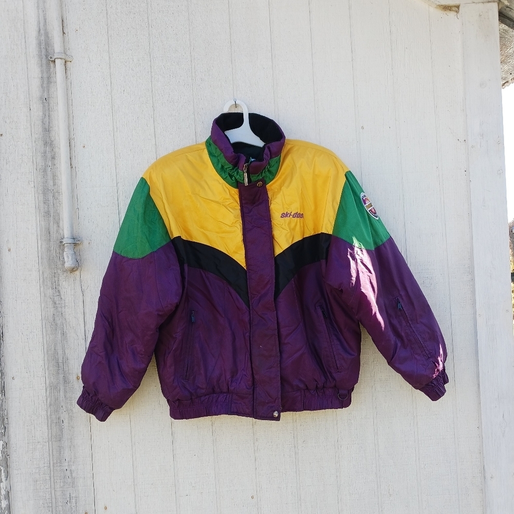 Vtg Ski Doo Snowmobile Multi Color Bombardier Zip-Up Winter Jacket Sz Large‎
